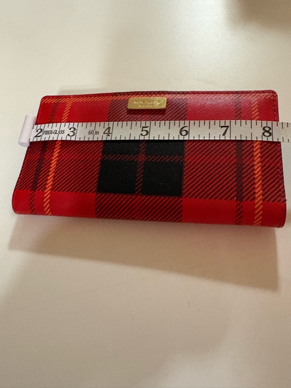 kate spade Red and Black Plaid Continental Wallet with Gold Logo - Picture 8 of 9
